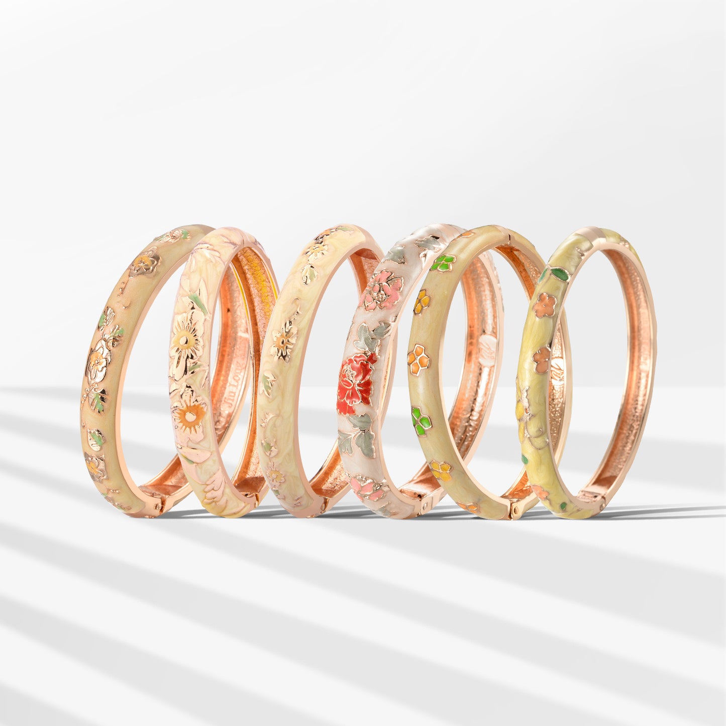 Ivory Floral Enamel Openable Bangle