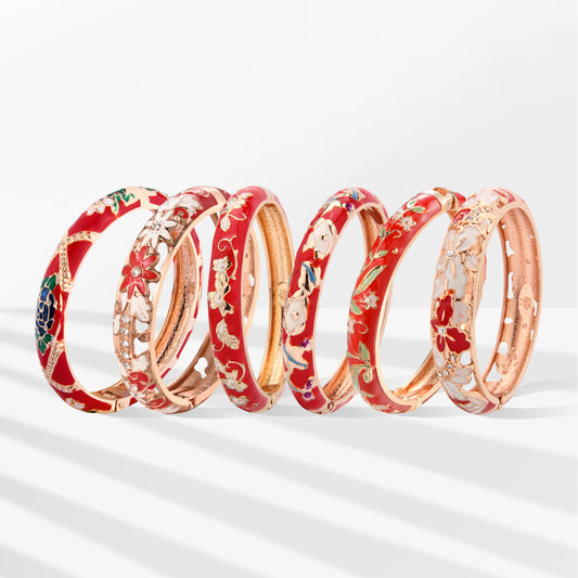 Red Floral Enamel Openable Bangle