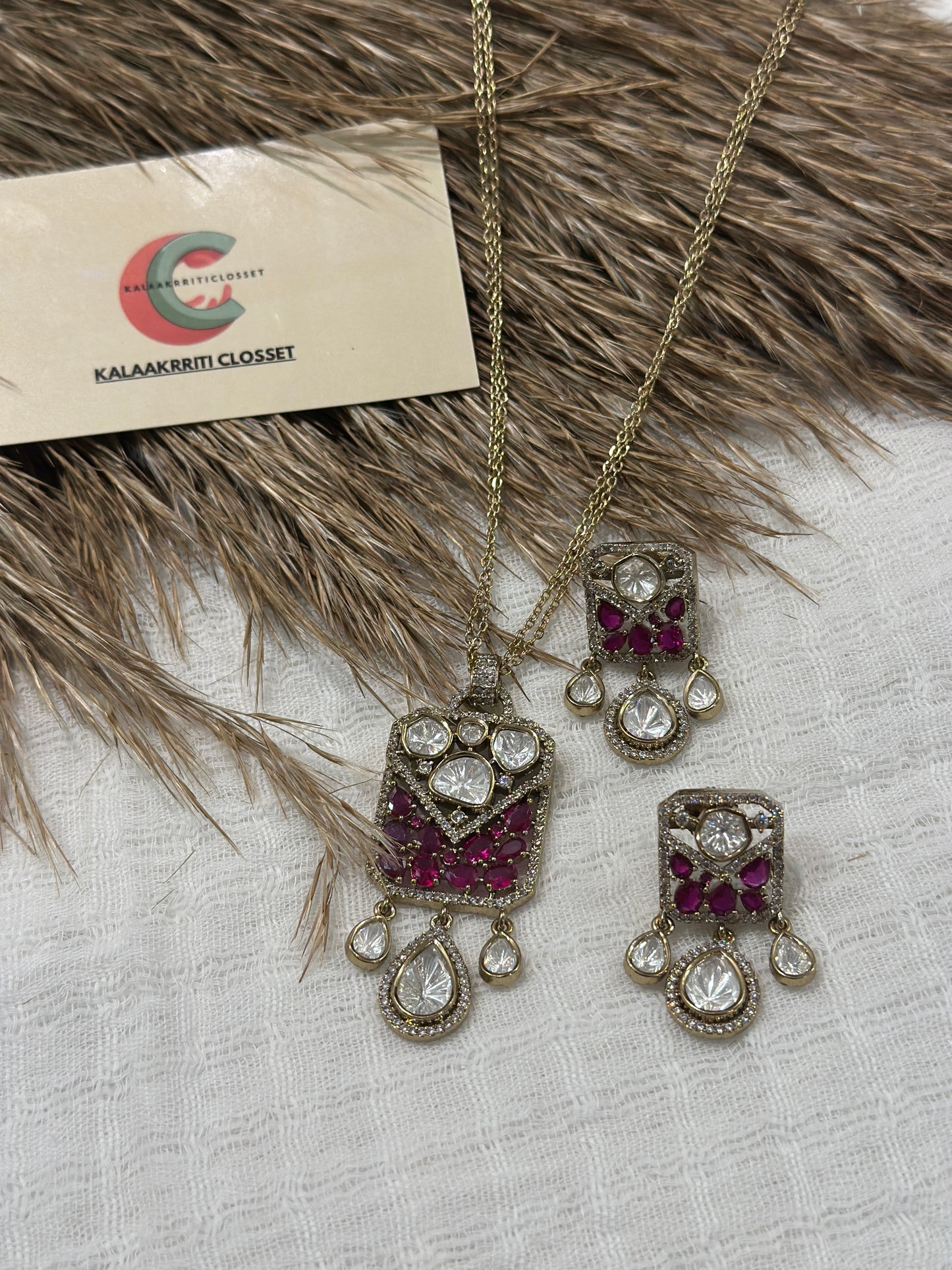 Ruhani Ruby Moissanite Pendant Set (Double Layered Chain)