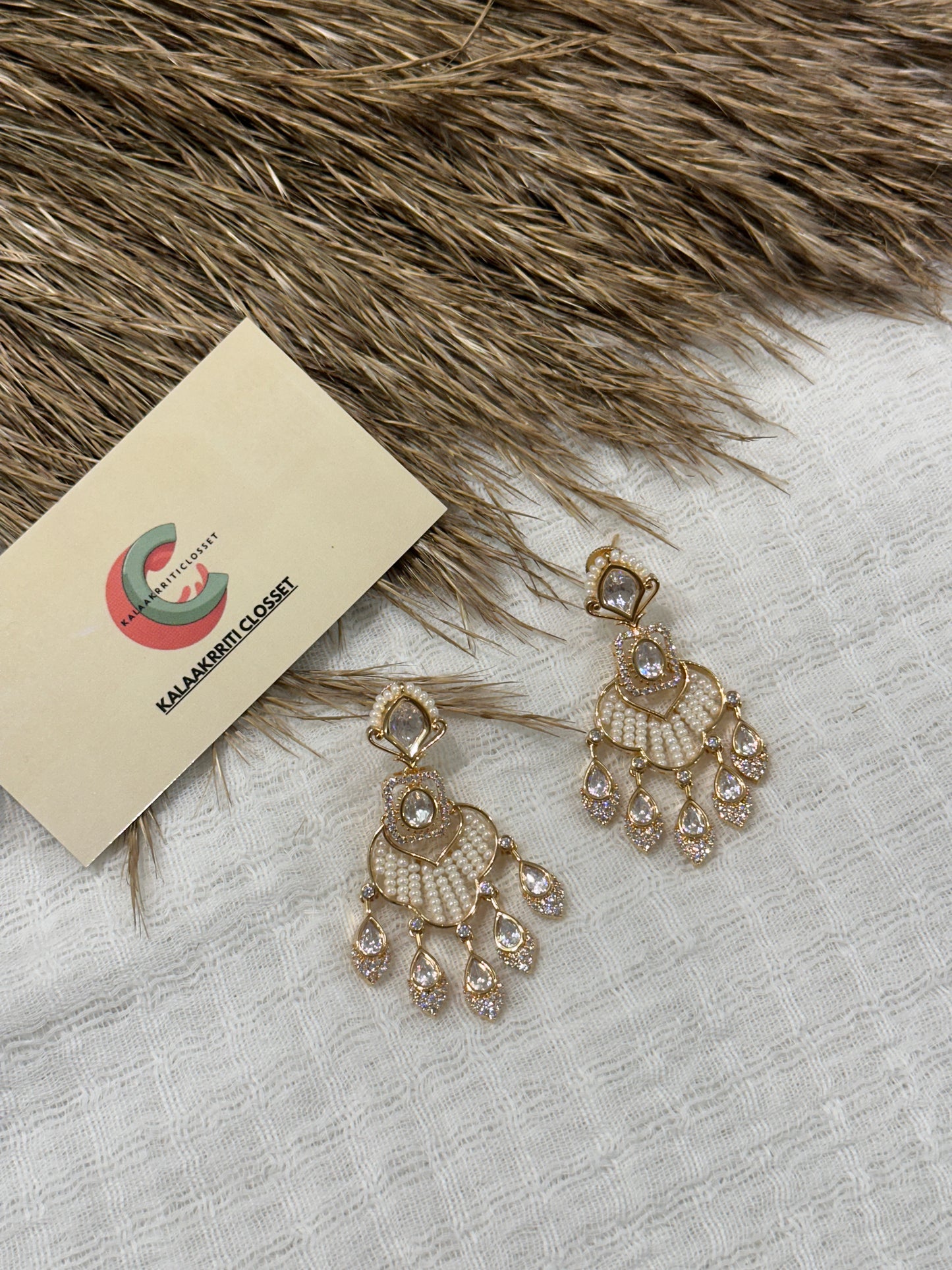 Zehra Pearl Polki Drop Earrings