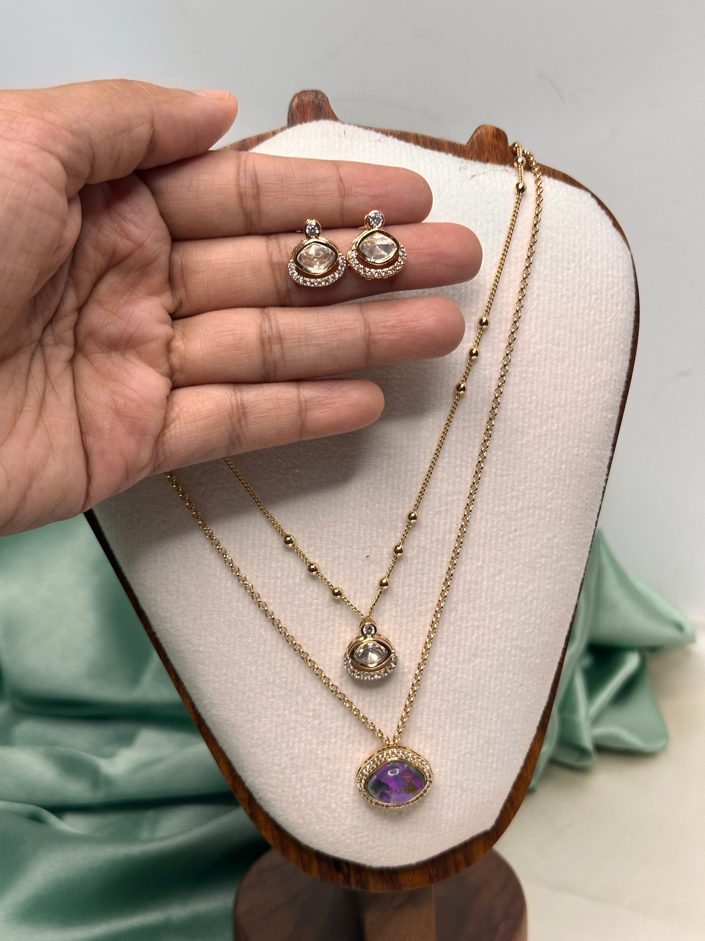 Aurora Double Layer Necklace Set