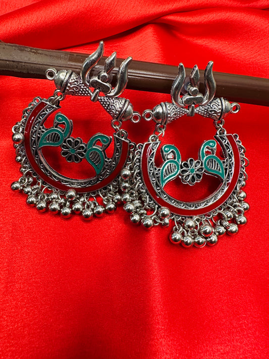 Trishul Motif Oxidized Statement Jhumkas