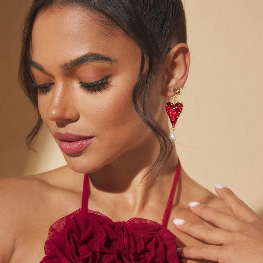 Ruby Pearl Heart Earrings