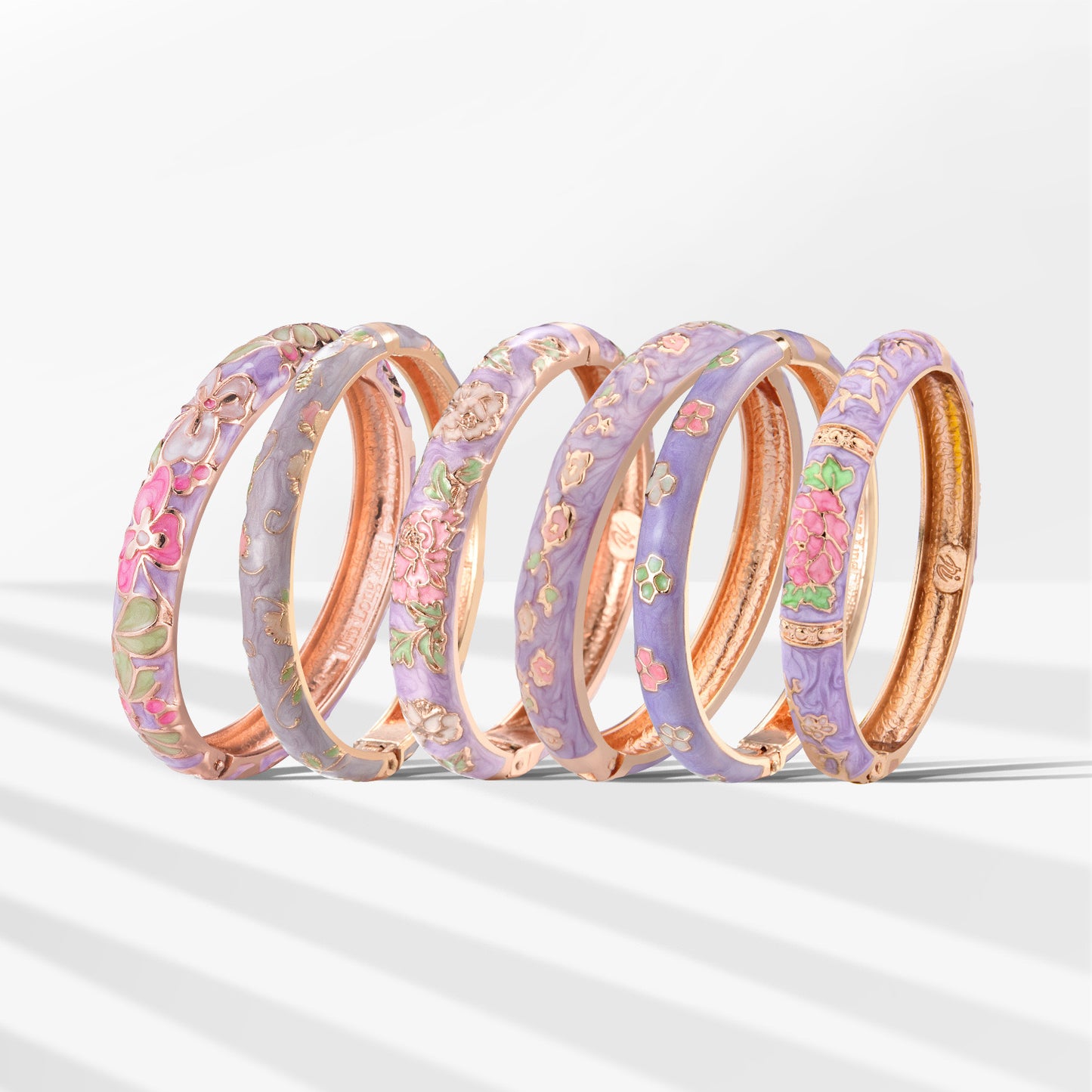 Lavender Floral Enamel Openable Bangle