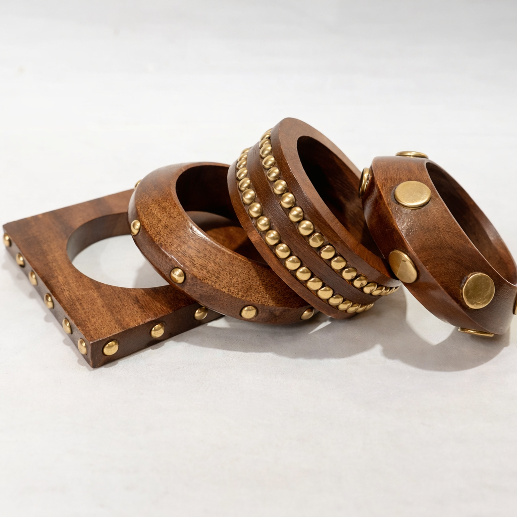 Boho Charm 4-Piece Wooden Bangle Set