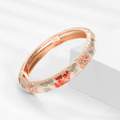 Ivory Floral Enamel Openable Bangle