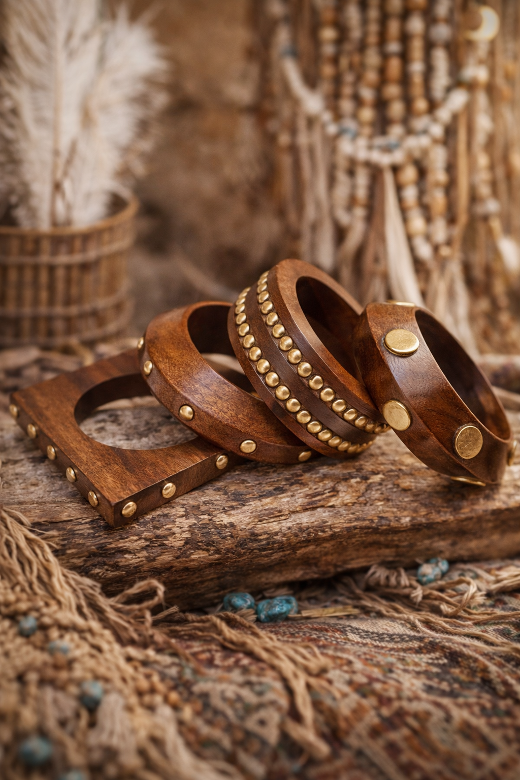 Boho Charm 4-Piece Wooden Bangle Set