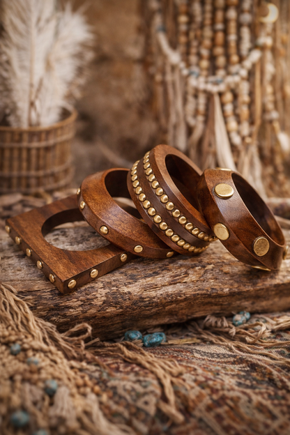Boho Charm 4-Piece Wooden Bangle Set