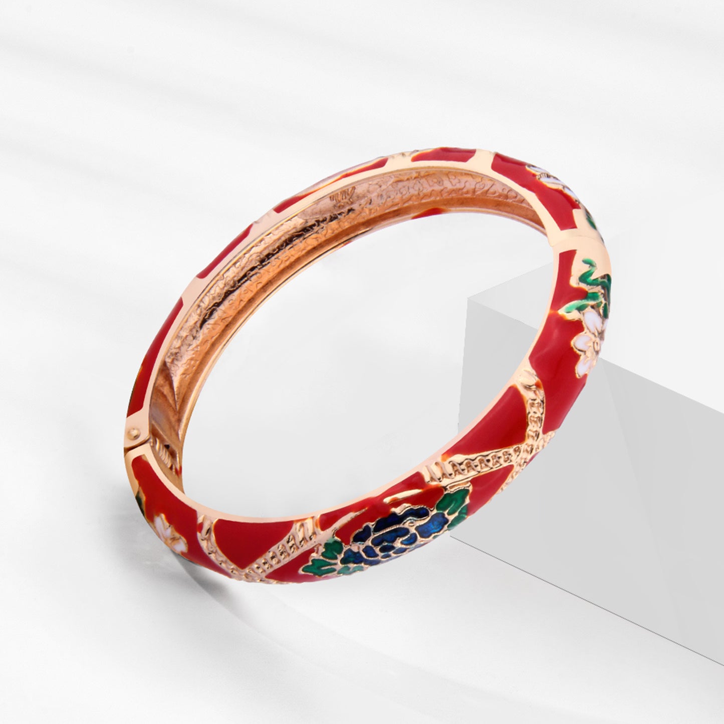 Red Floral Enamel Openable Bangle