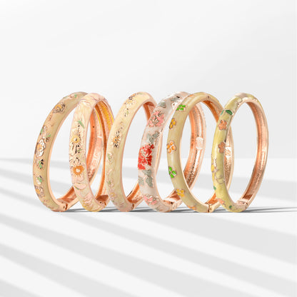 Ivory Floral Enamel Openable Bangle