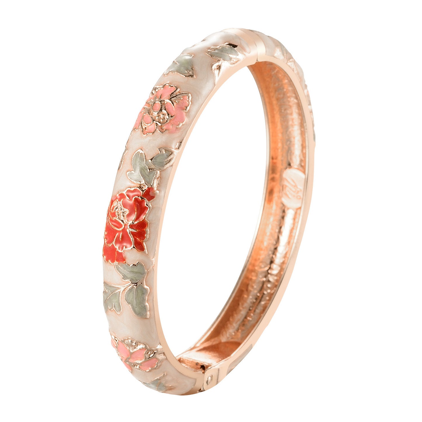 Ivory Floral Enamel Openable Bangle