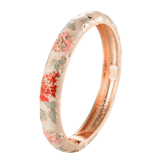 Ivory Floral Enamel Openable Bangle