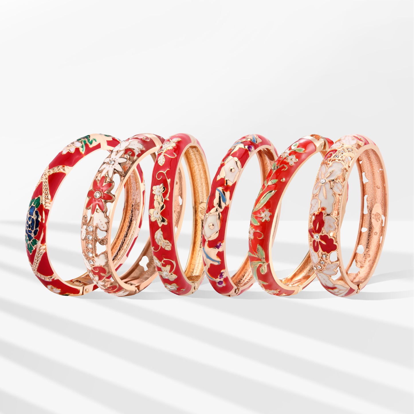 Red Floral Enamel Openable Bangle