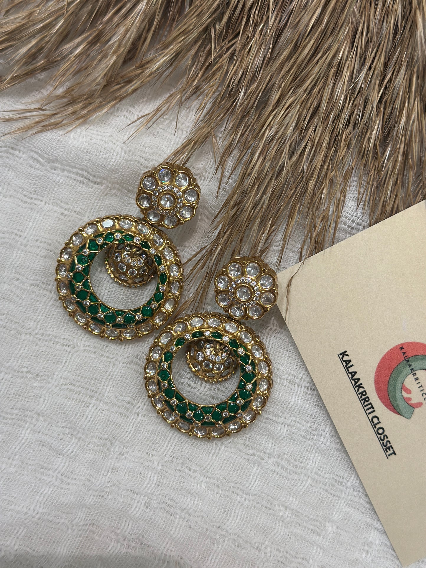 Vanya Emerald Polki Meenakari Jhumka Earrings
