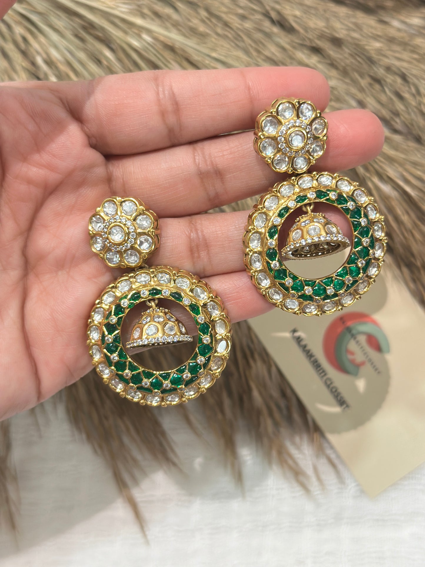 Vanya Emerald Polki Meenakari Jhumka Earrings