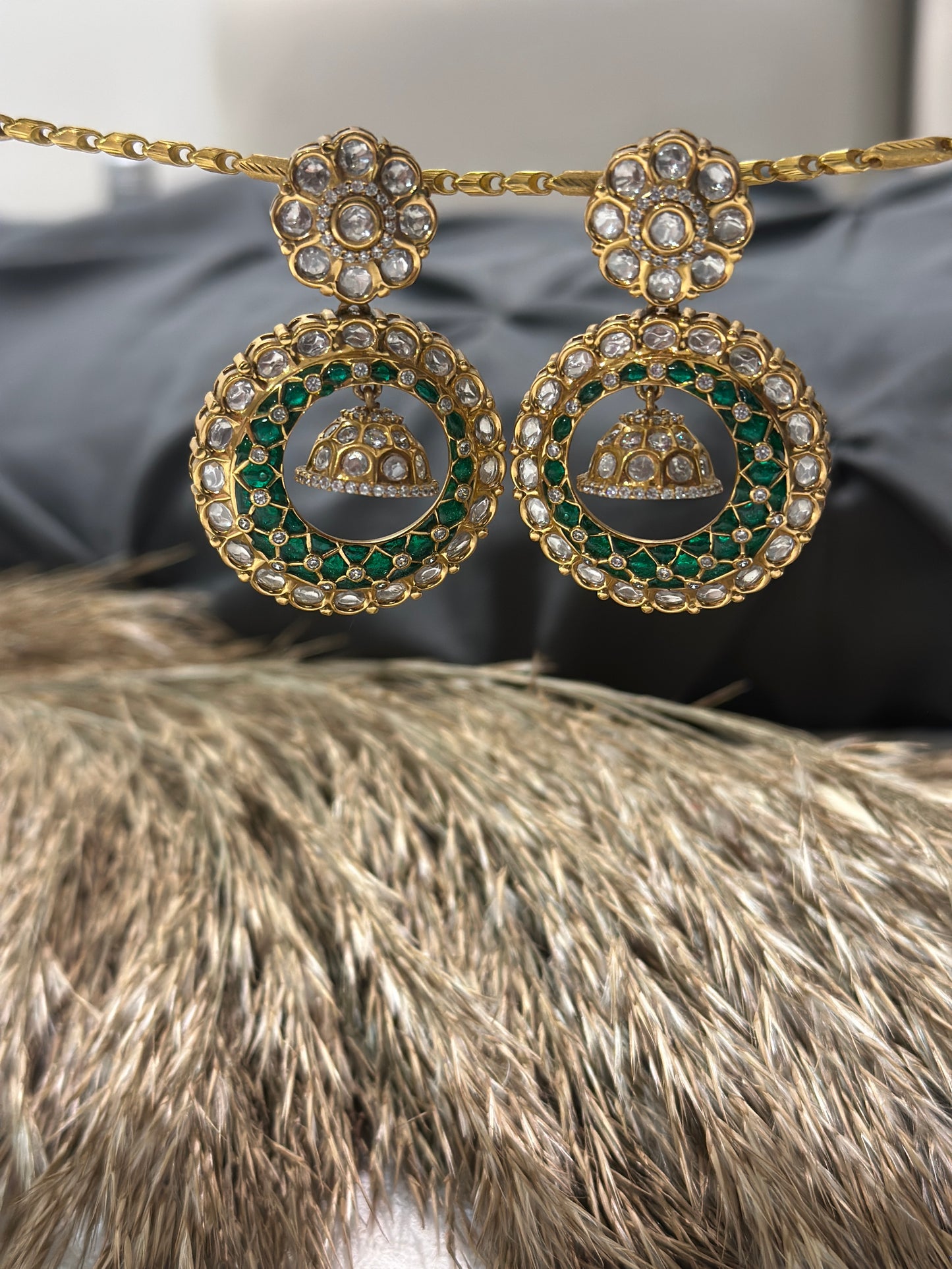 Vanya Emerald Polki Meenakari Jhumka Earrings