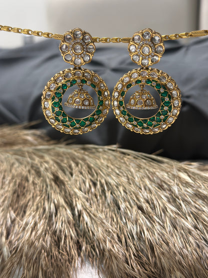 Vanya Emerald Polki Meenakari Jhumka Earrings