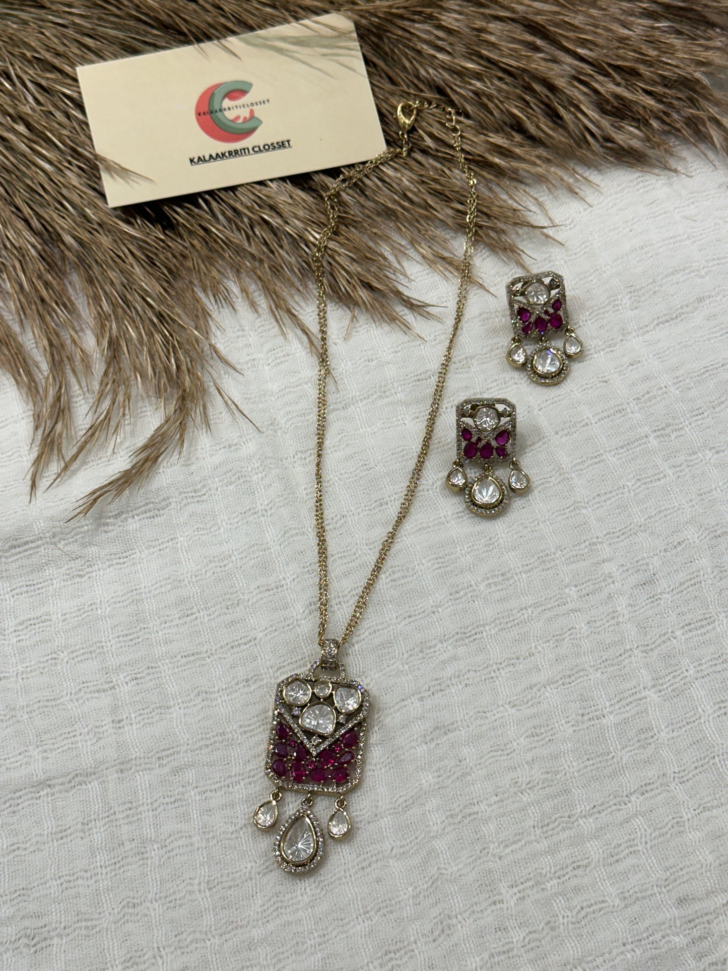Ruhani Ruby Moissanite Pendant Set (Double Layered Chain)