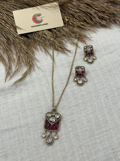 Ruhani Ruby Moissanite Pendant Set (Double Layered Chain)