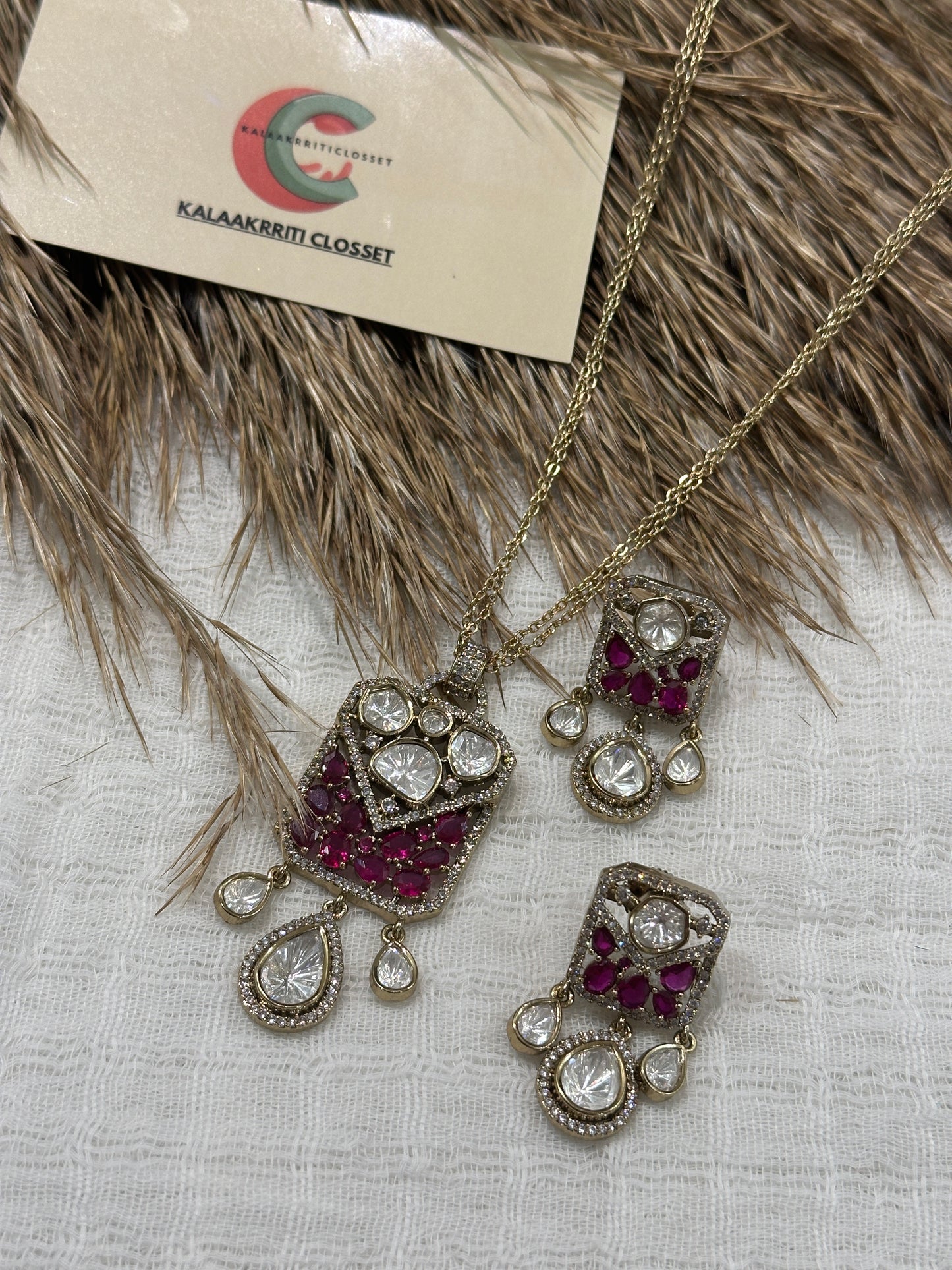 Ruhani Ruby Moissanite Pendant Set (Double Layered Chain)