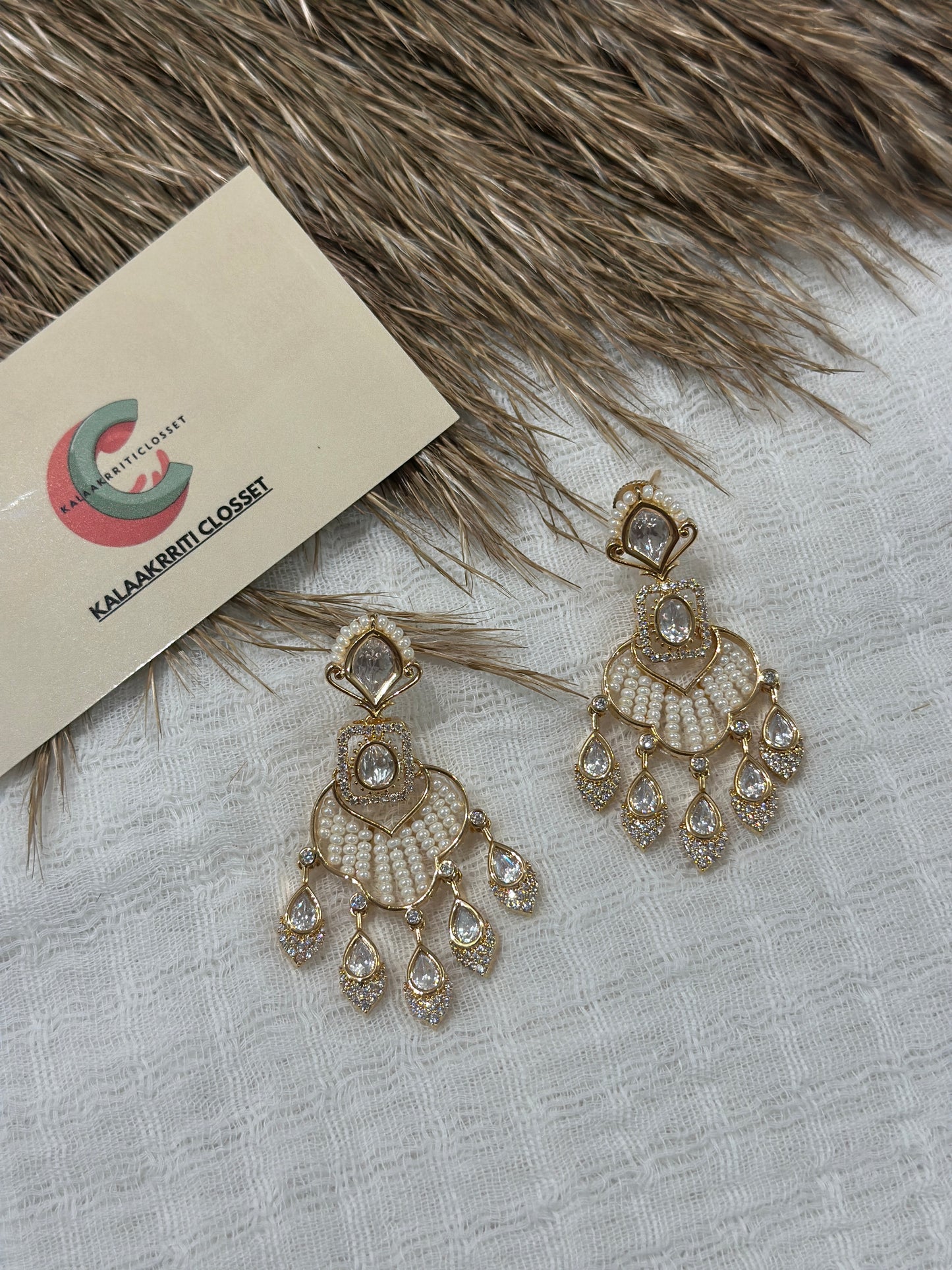 Zehra Pearl Polki Drop Earrings
