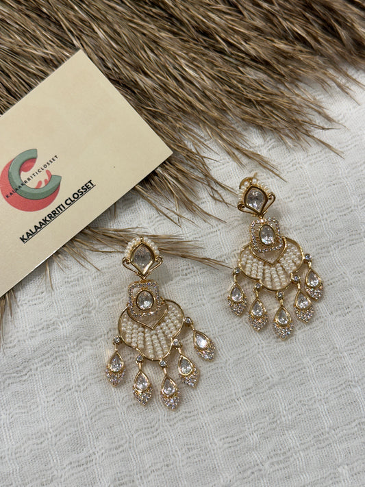 Zehra Pearl Polki Drop Earrings