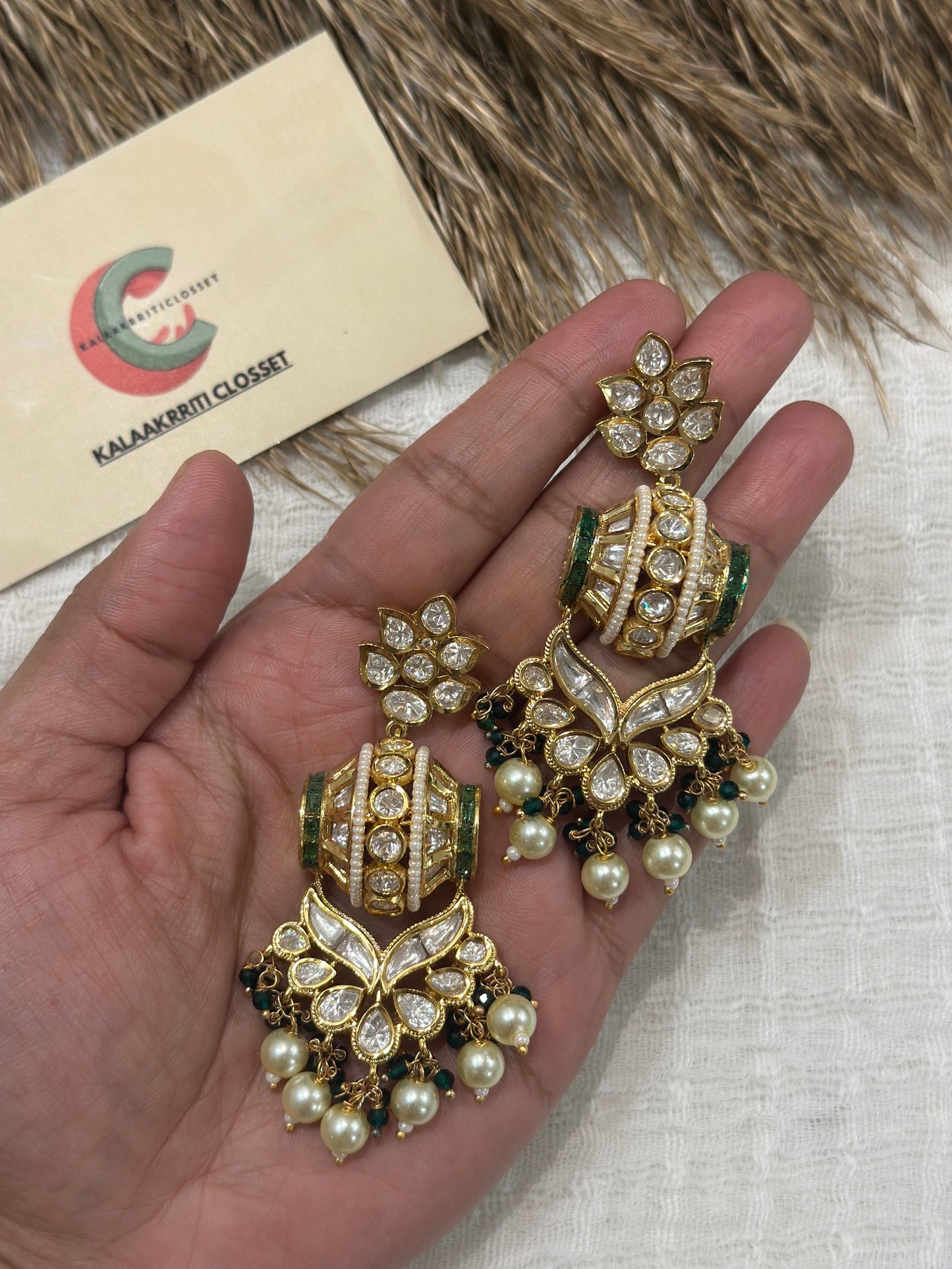 Mayura Jadau Polki Pearl Drop Earrings