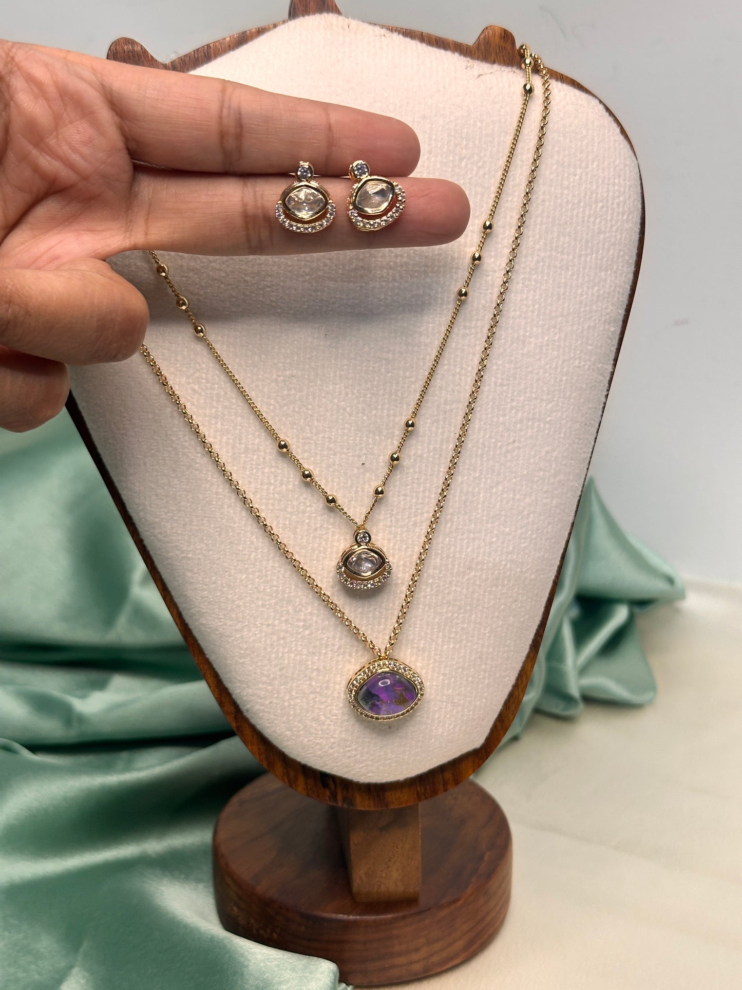 Aurora Double Layer Necklace Set
