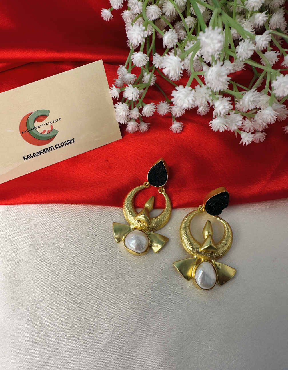 Celestial Black & Pearl Drop Earrings