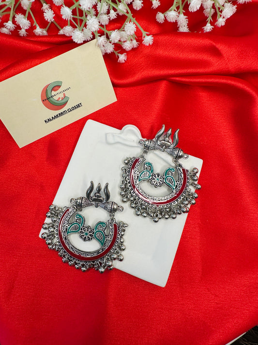 Trishul Motif Oxidized Statement Jhumkas