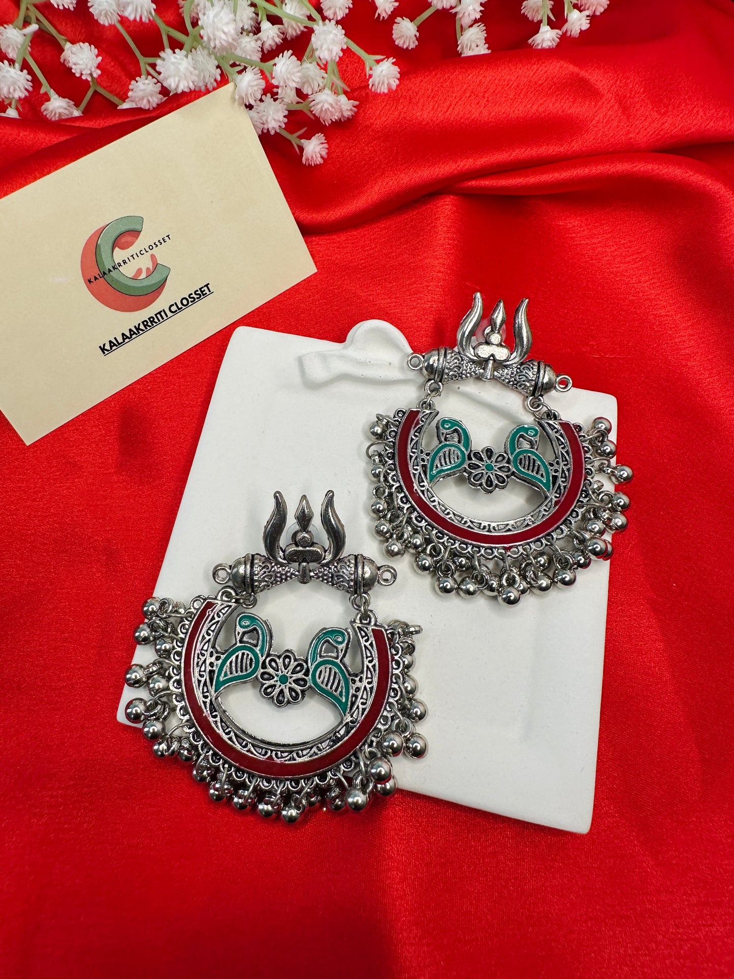 Trishul Motif Oxidized Statement Jhumkas