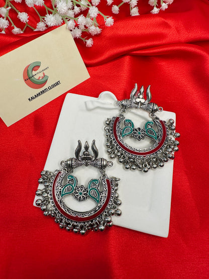 Trishul Motif Oxidized Statement Jhumkas