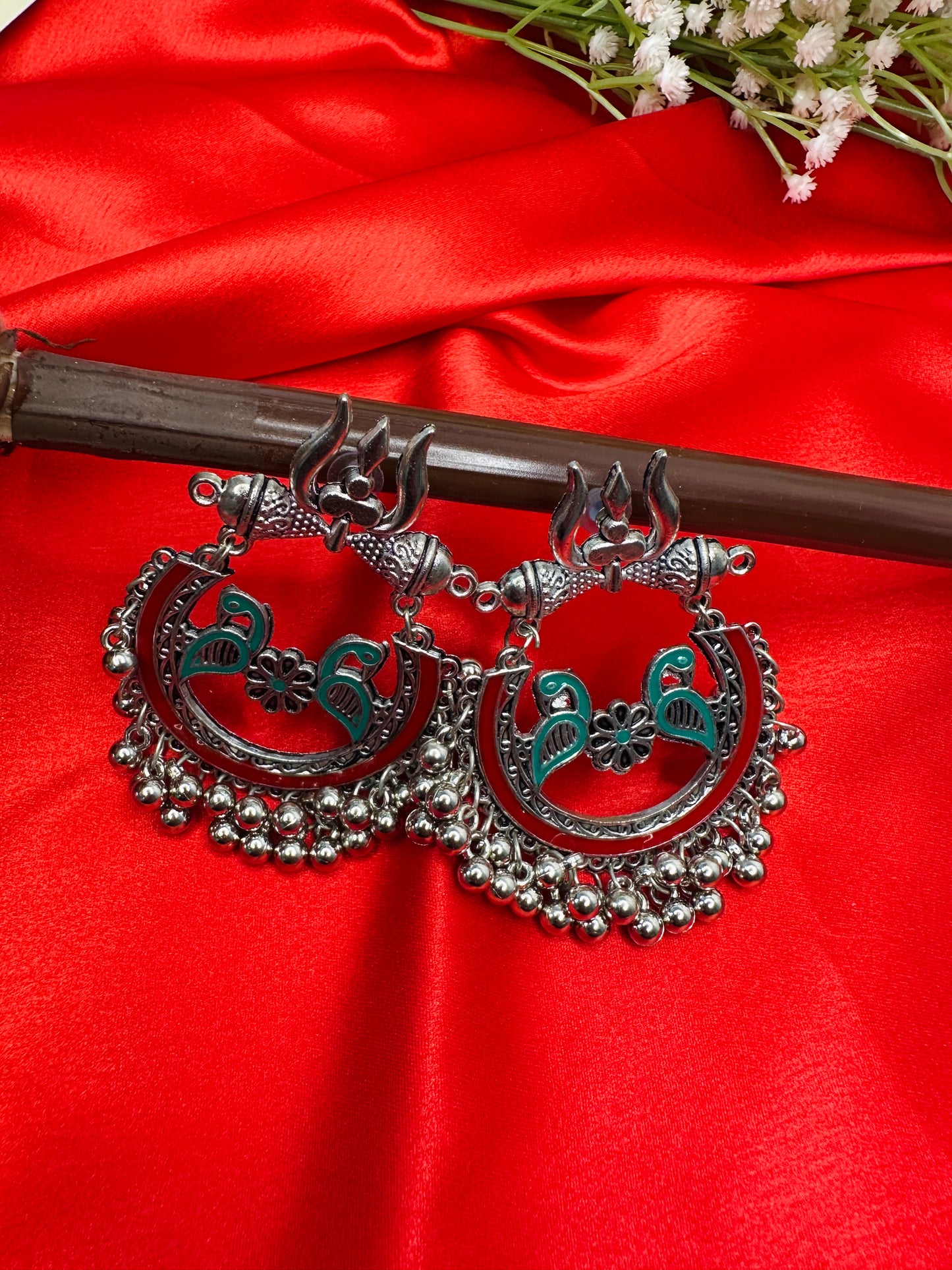 Trishul Motif Oxidized Statement Jhumkas