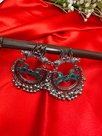 Trishul Motif Oxidized Statement Jhumkas