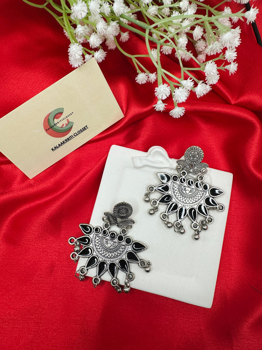 Black Enamel Tribal Fan Earrings