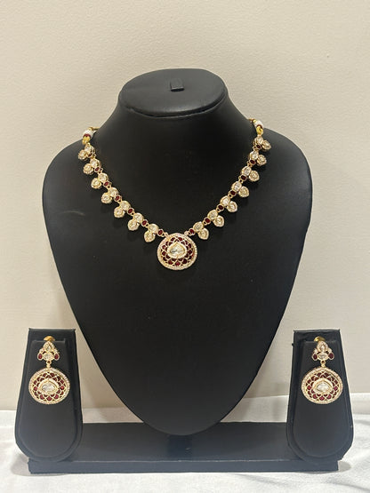 Ruby Meenakari Moissanite Necklace Set