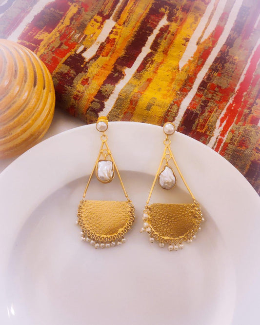 Golden Fan Elegance Earrings