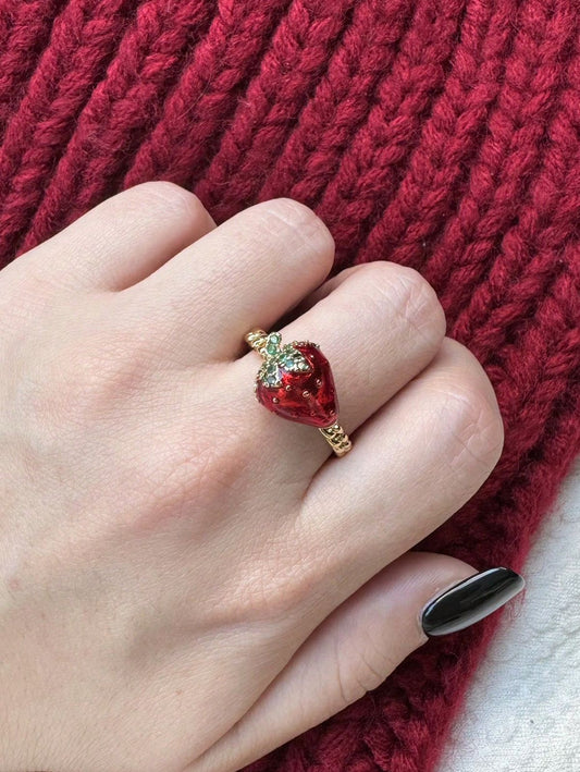 Scarlet Strawberry Charm Ring
