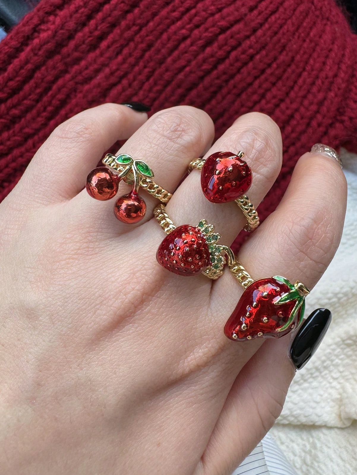 Twin Cherry Delight Open Ring
