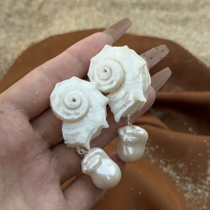Natural Conch Pearl Earrings