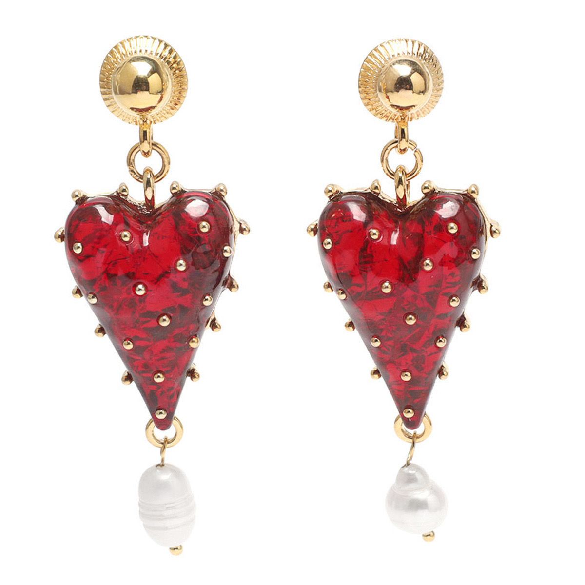 Ruby Pearl Heart Earrings