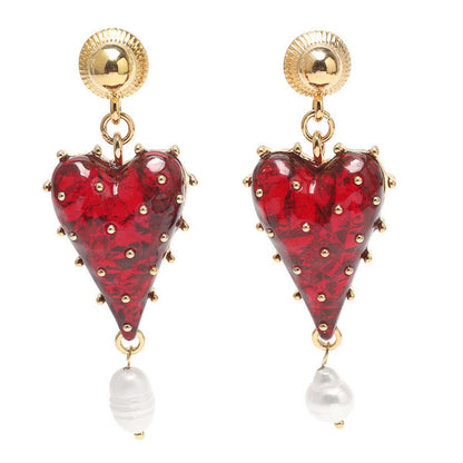 Ruby Pearl Heart Earrings