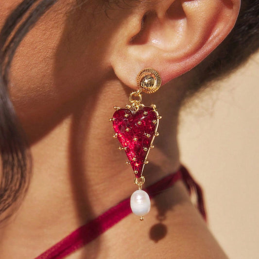 Ruby Pearl Heart Earrings