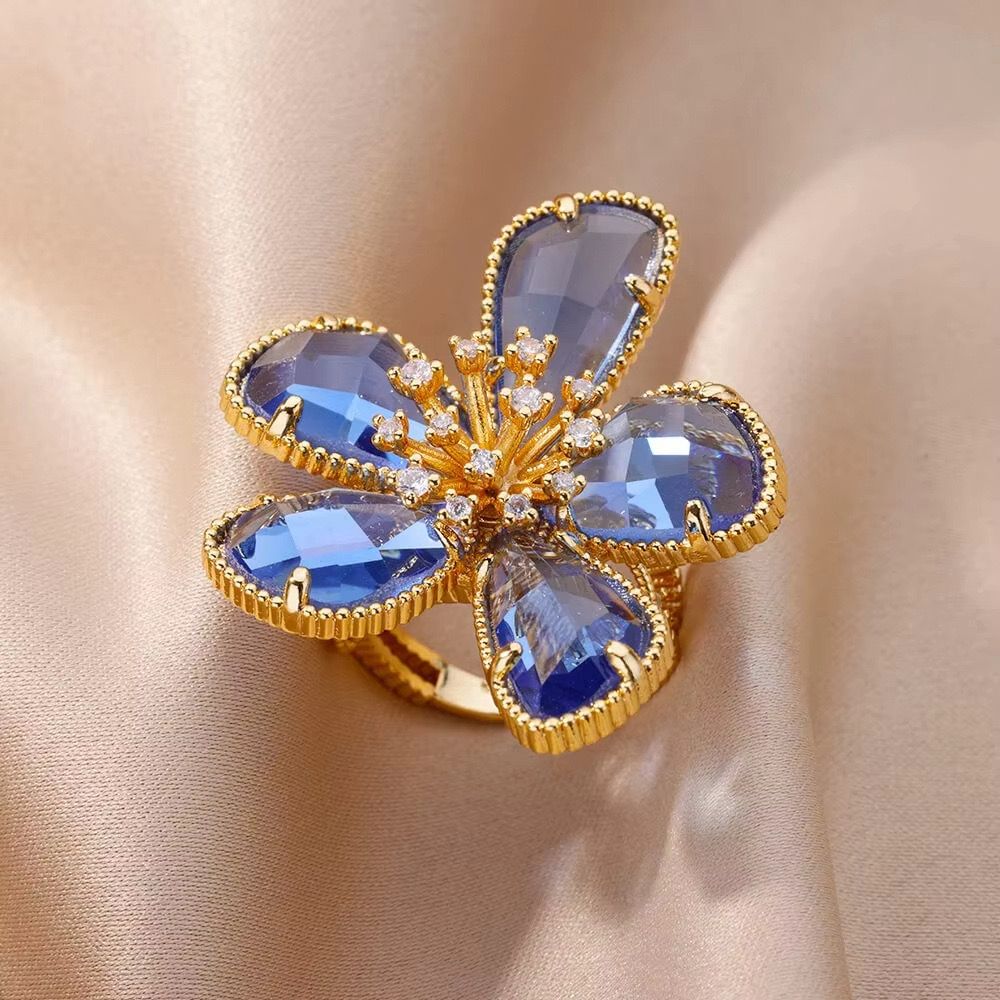 Sapphire Petal Zircone Open Ring