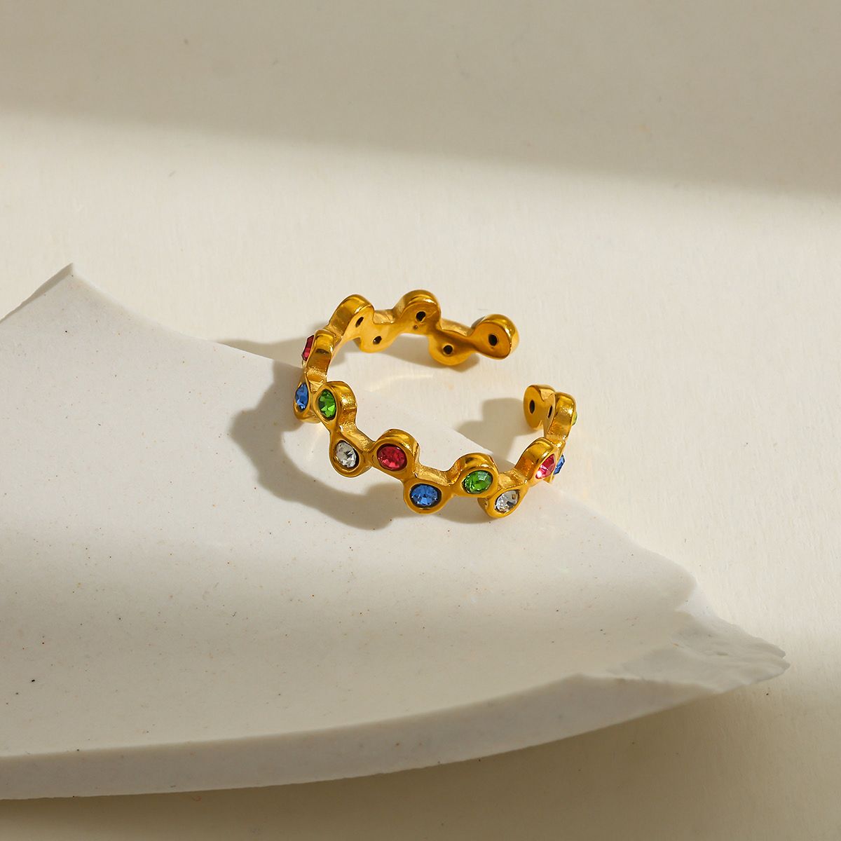 Multi-Color Crystal Open Ring