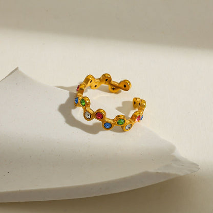 Multi-Color Crystal Open Ring