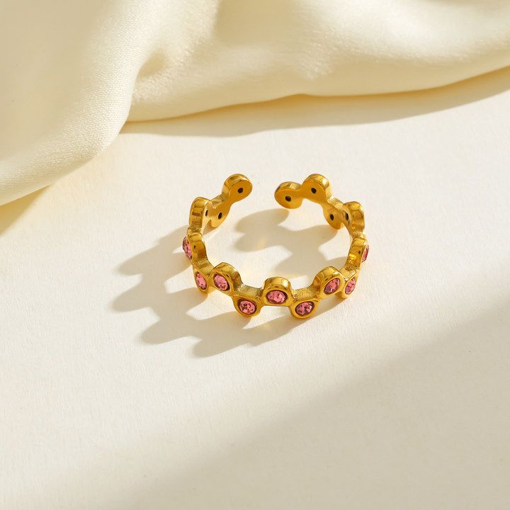Multi-Color Crystal Open Ring