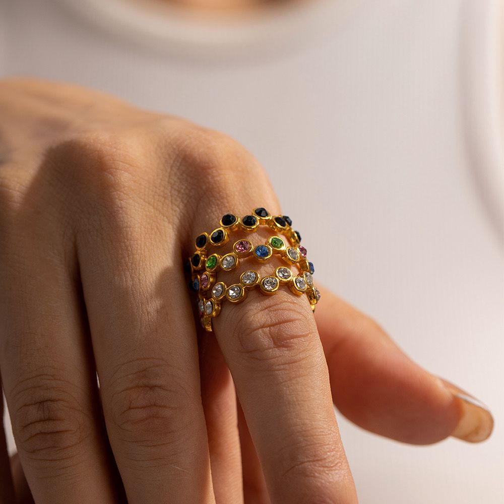 Multi-Color Crystal Open Ring