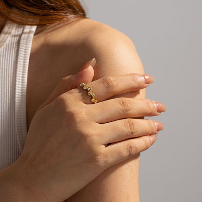 Multi-Color Crystal Open Ring