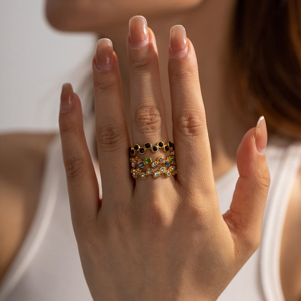 Multi-Color Crystal Open Ring